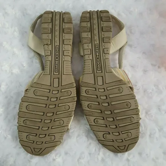 Skechers Womens 10 Sandals T-Strap Beige Striped Strappy Cork Footbed Comfort - Picture 9 of 10